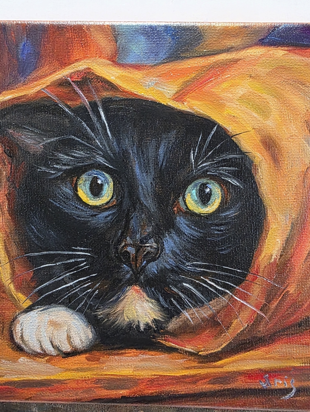 Abstract oil Painting cute Tuxedo Cat